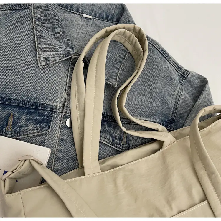 Women's Grey Nylon Shoulder Bag Large Capacity — feature 3