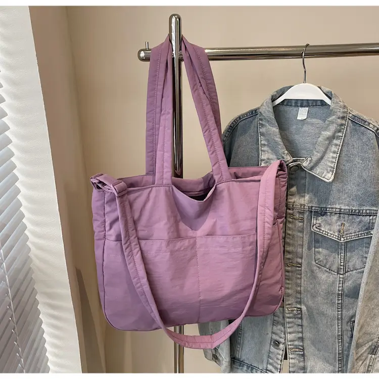 Women's Grey Nylon Shoulder Bag Large Capacity — feature 31