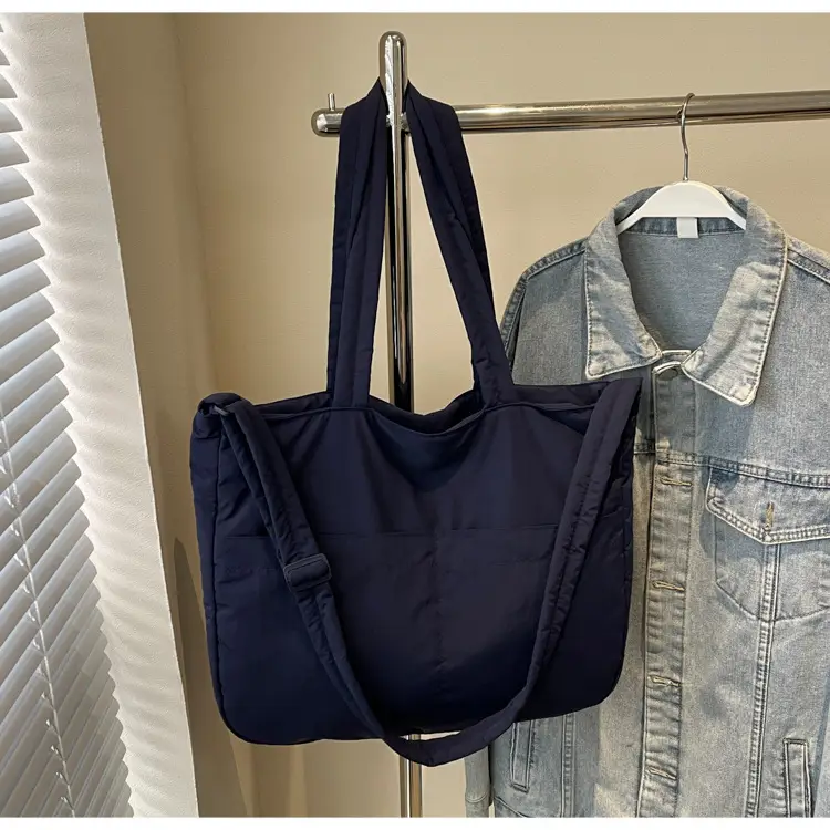 Women's Grey Nylon Shoulder Bag Large Capacity — feature 32