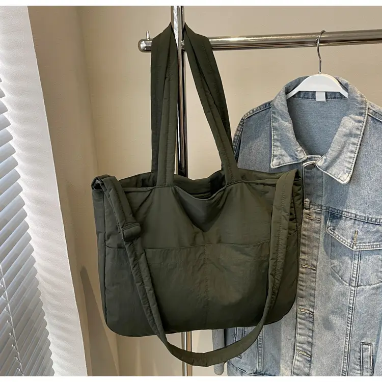 Women's Grey Nylon Shoulder Bag Large Capacity — feature 34