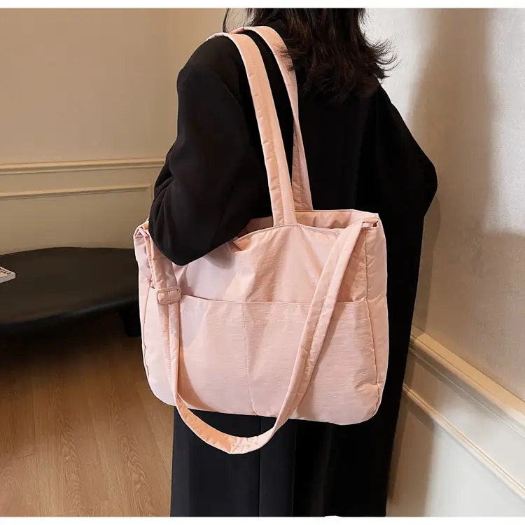 Women's Grey Nylon Shoulder Bag Large Capacity — feature 35