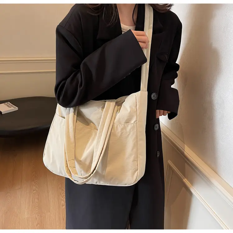 Women's Grey Nylon Shoulder Bag Large Capacity — feature 38