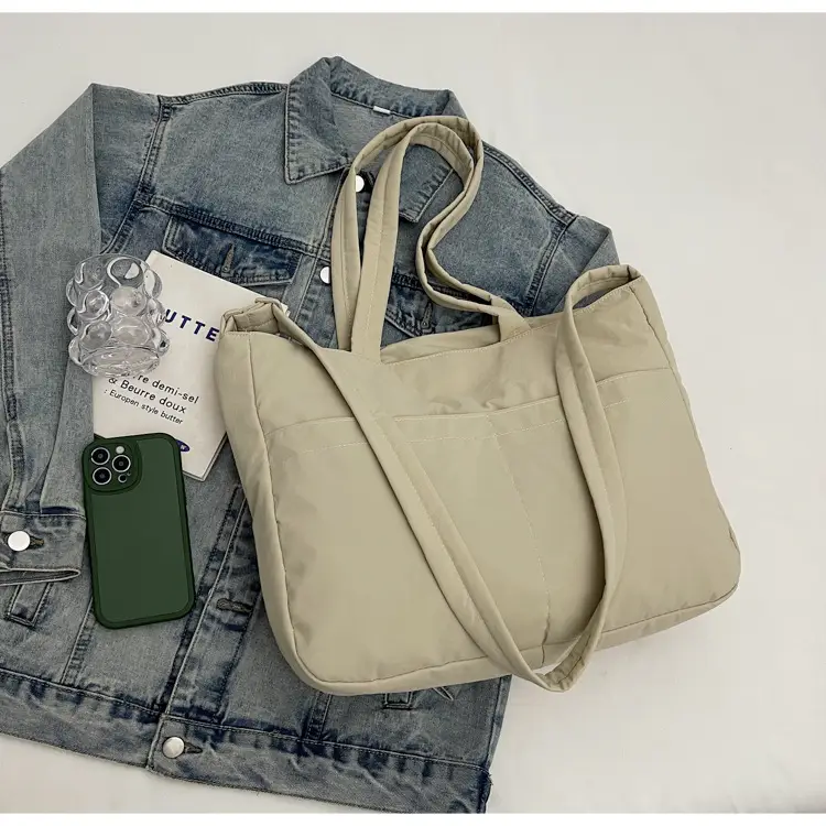 Women's Grey Nylon Shoulder Bag Large Capacity — feature 4