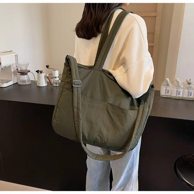 Women's Grey Nylon Shoulder Bag Large Capacity — feature 43