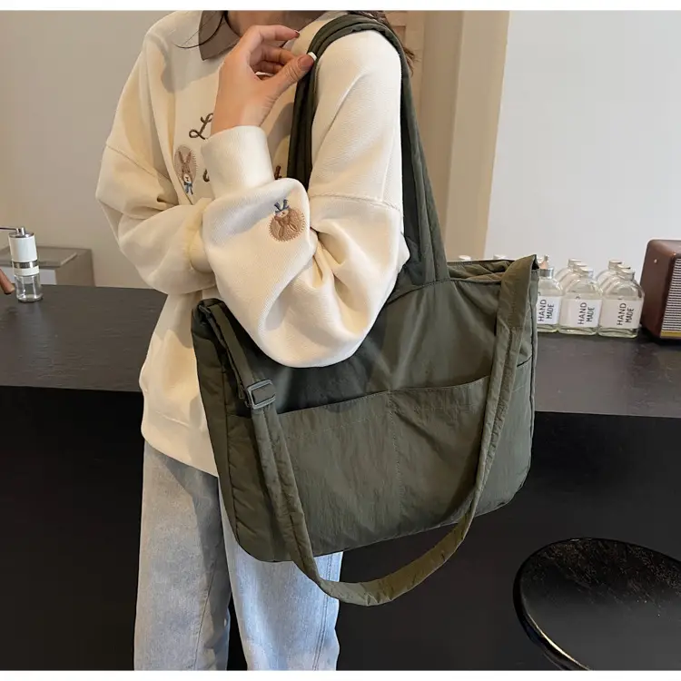 Women's Grey Nylon Shoulder Bag Large Capacity — feature 44