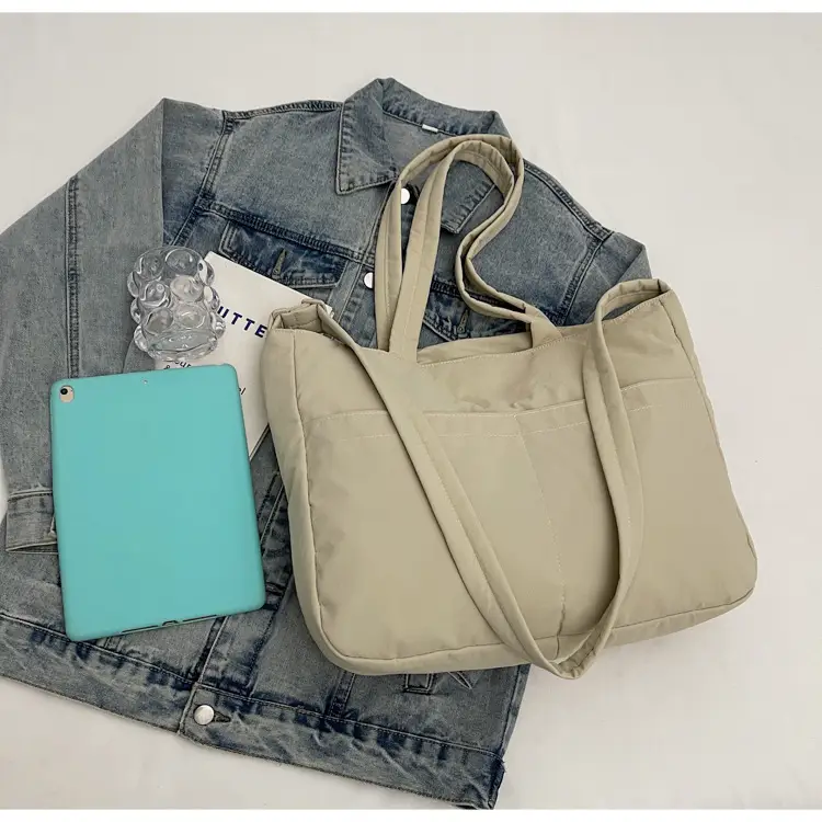Women's Grey Nylon Shoulder Bag Large Capacity — feature 5