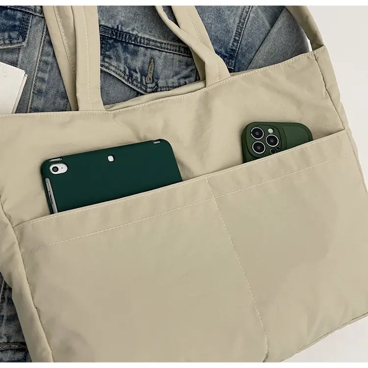 Women's Grey Nylon Shoulder Bag Large Capacity — feature 7