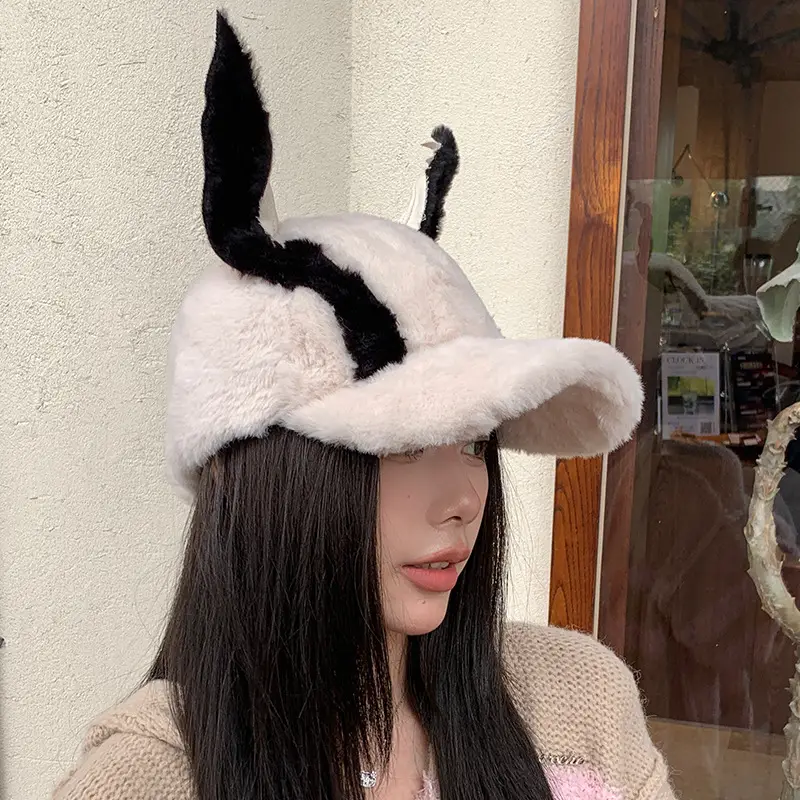 Cute Plush Doberman Ear Cap Warm Winter Hat - Image 7