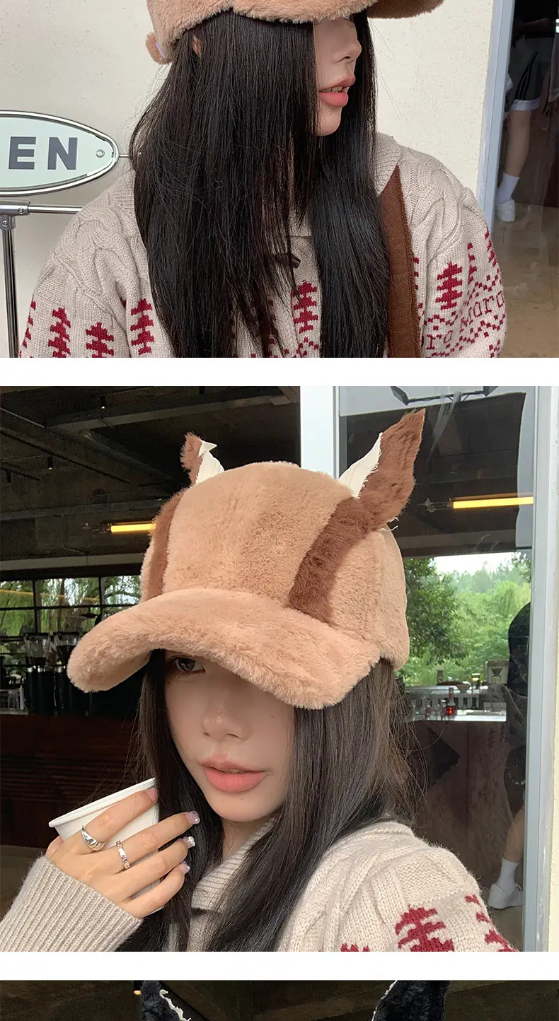 Cute Plush Doberman Ear Cap Warm Winter Hat — feature 6