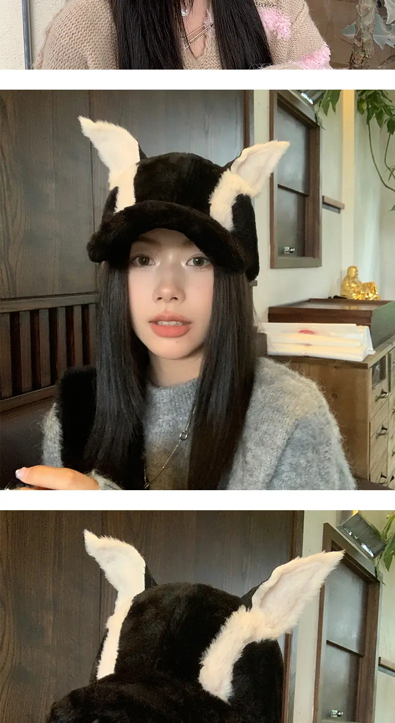 Cute Plush Doberman Ear Cap Warm Winter Hat — feature 8