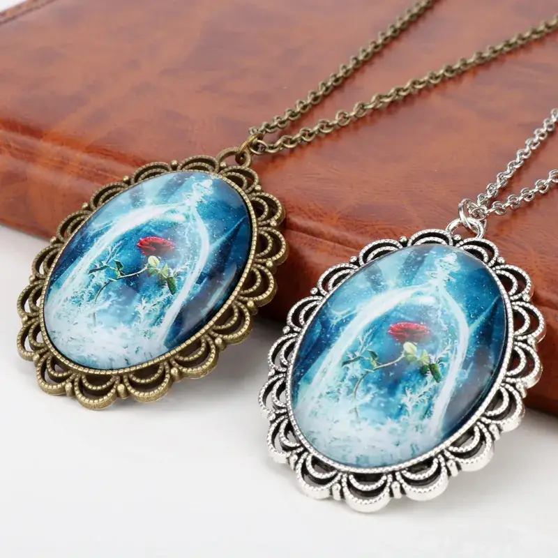 Clearance European American Retro Oval Ice Rose Pendant Necklace - Image 4