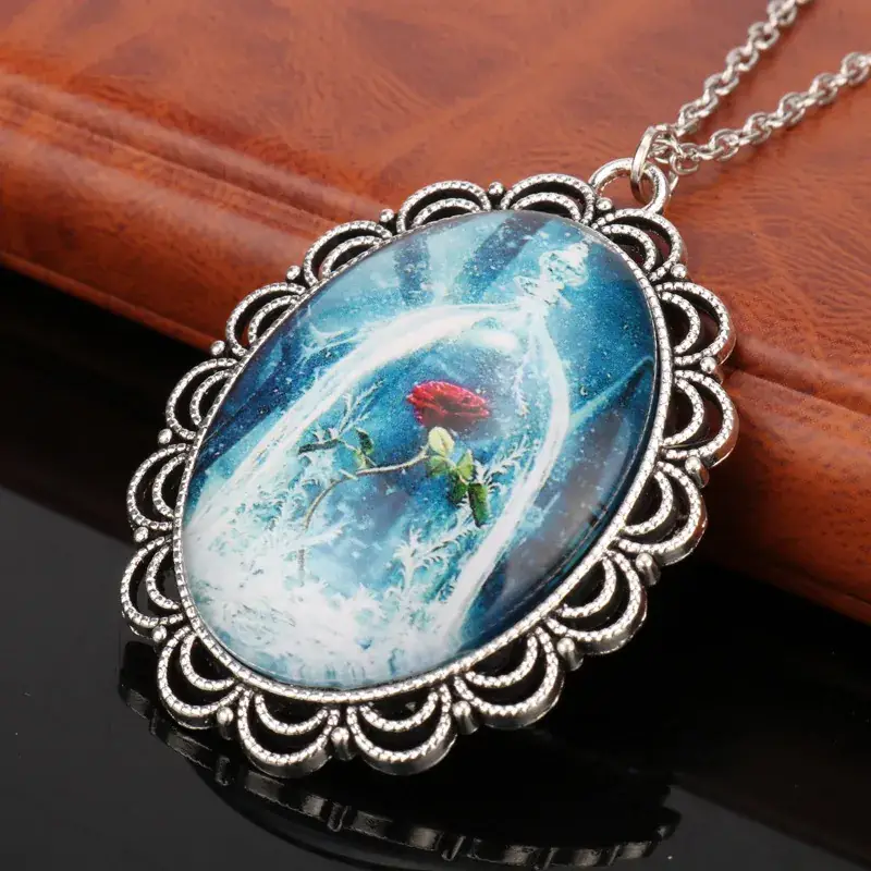 Clearance European American Retro Oval Ice Rose Pendant Necklace - Image 5