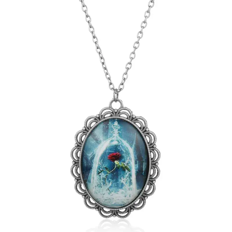 Clearance European American Retro Oval Ice Rose Pendant Necklace - Image 2