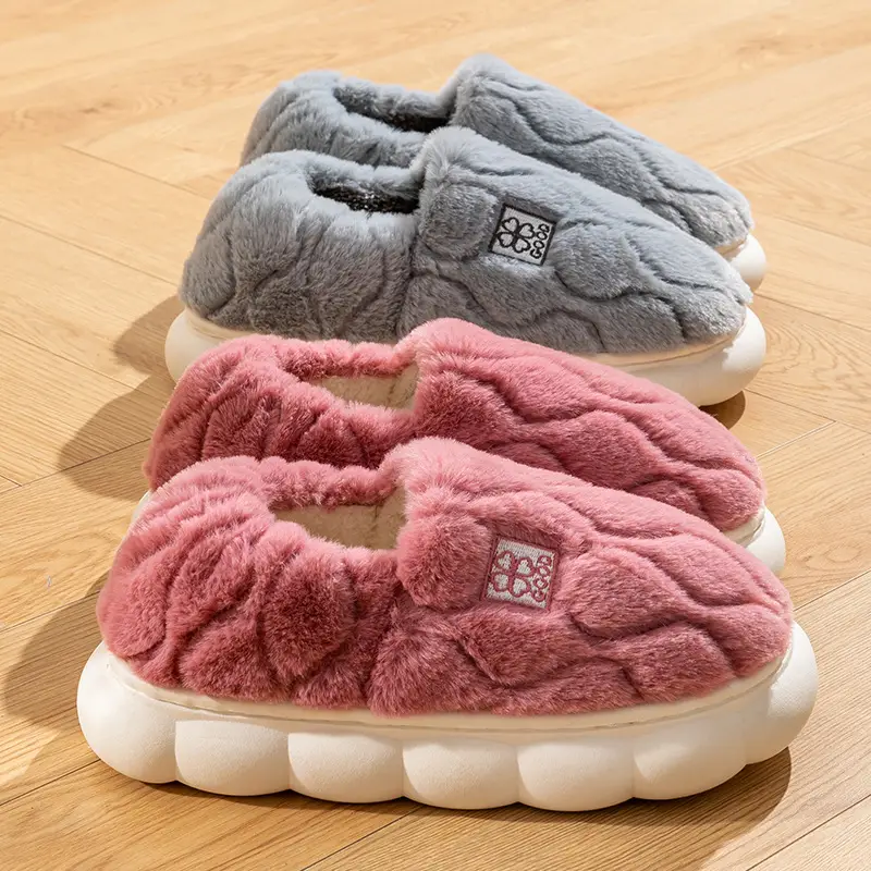 Women Winter Cotton Slippers White Warm Non-slip