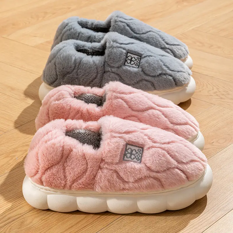 Women Winter Cotton Slippers White Warm Non-slip