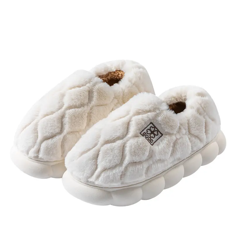 Women Winter Cotton Slippers White Warm Non-slip