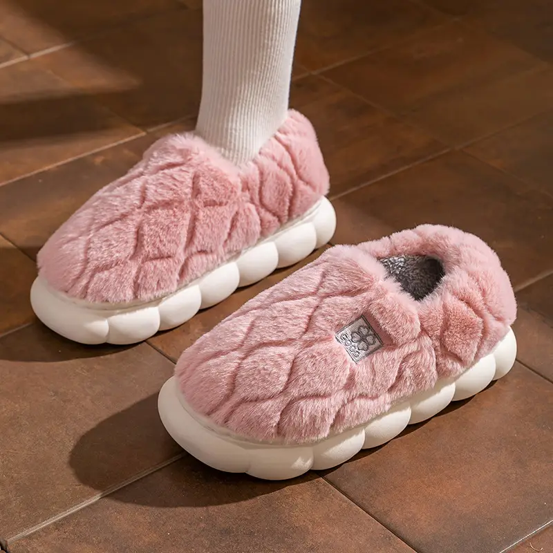 Women Winter Cotton Slippers White Warm Non-slip