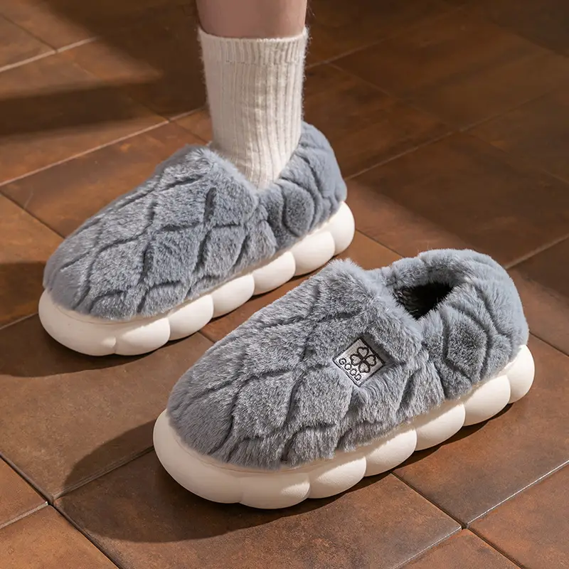 Women Winter Cotton Slippers White Warm Non-slip