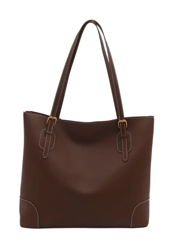 Women Large Capacity Shoulder Bag Black Leather - Image 9