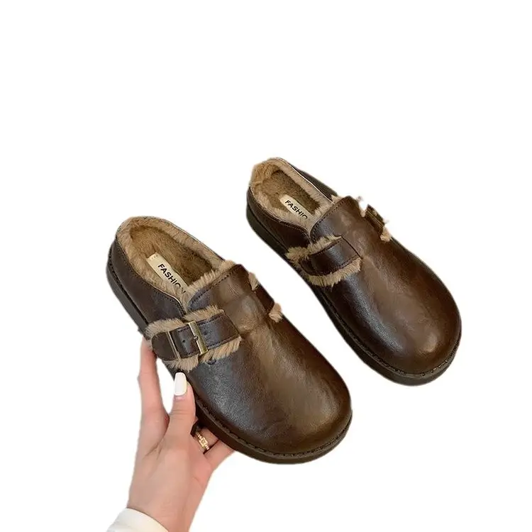 Retro Thick-Soled Birkenstock Shoes with Closed Toe and Slip-On Design for Women, 2024 New Autumn and Winter Style, Fleece-Lined, Versatile - Image 5