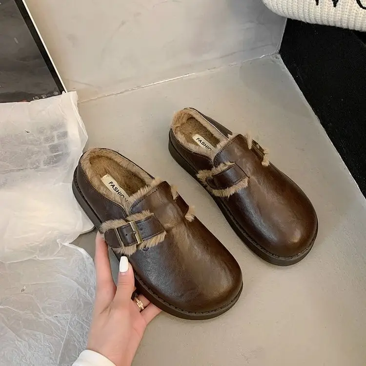 Retro Thick-Soled Birkenstock Shoes with Closed Toe and Slip-On Design for Women, 2024 New Autumn and Winter Style, Fleece-Lined, Versatile — feature 2