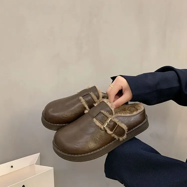 Retro Thick-Soled Birkenstock Shoes with Closed Toe and Slip-On Design for Women, 2024 New Autumn and Winter Style, Fleece-Lined, Versatile — feature 5