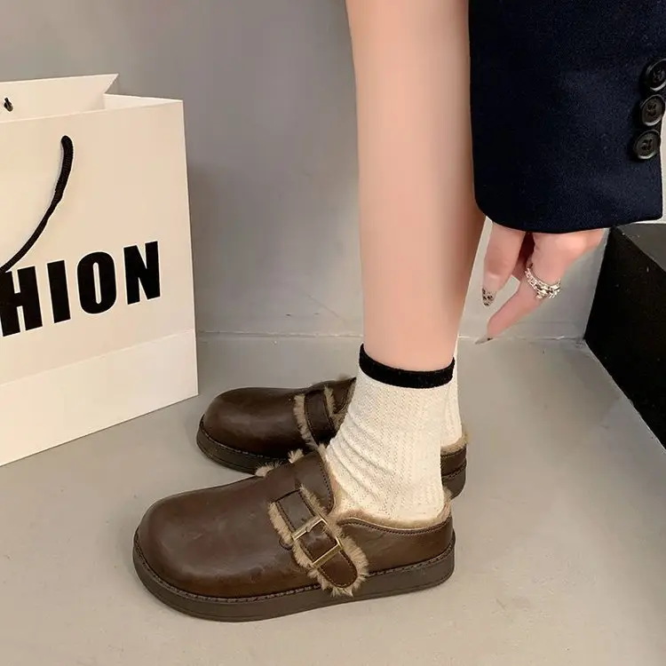 Retro Thick-Soled Birkenstock Shoes with Closed Toe and Slip-On Design for Women, 2024 New Autumn and Winter Style, Fleece-Lined, Versatile — feature 8