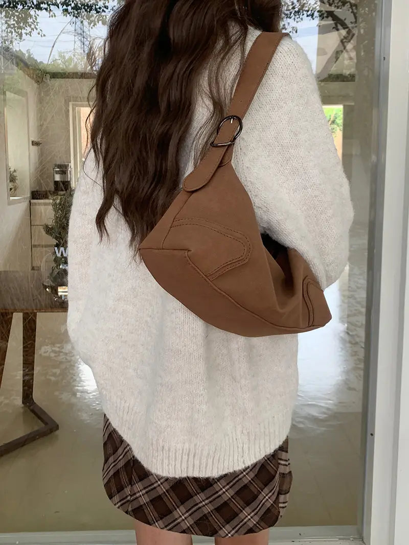 Korean Style Suede Shoulder Crossbody Bag Brown - Image 5