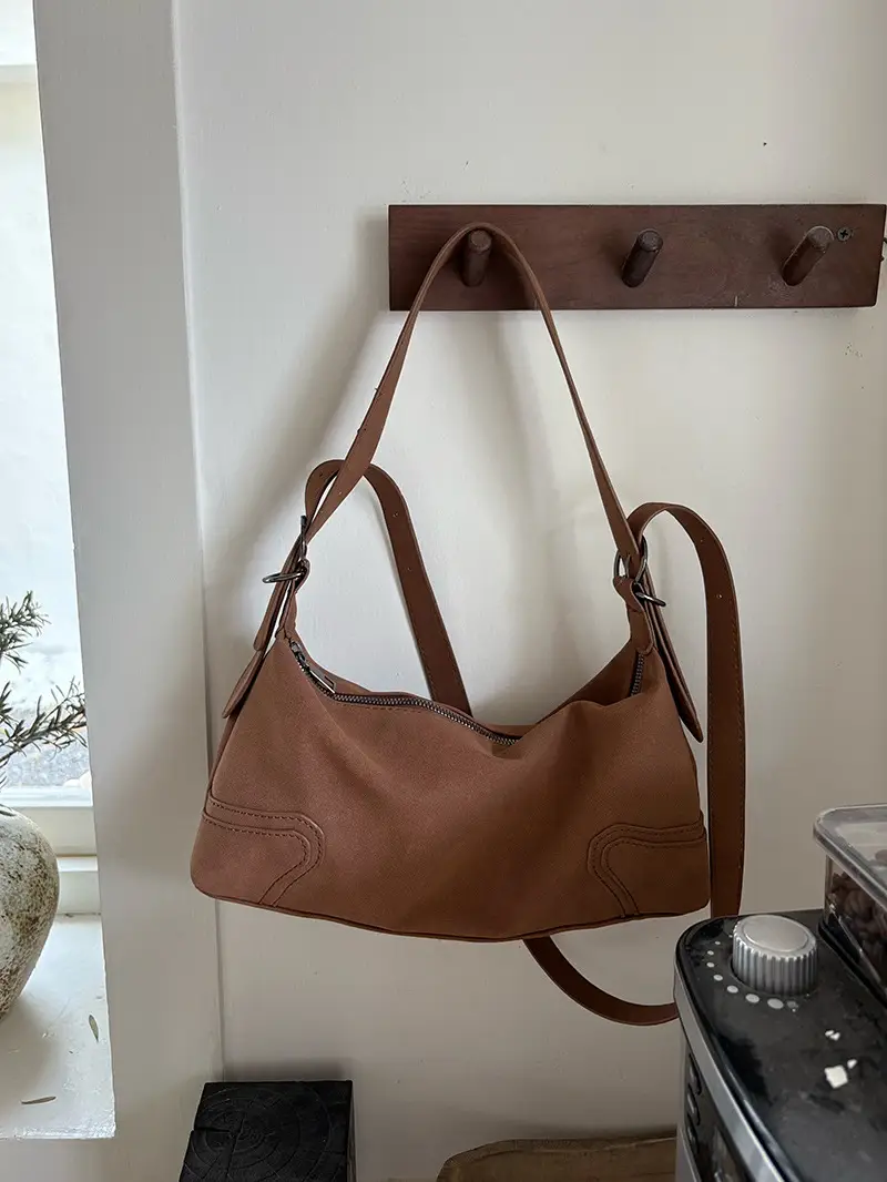 Korean Style Suede Shoulder Crossbody Bag Brown - Image 6