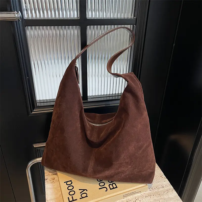 Women's Suede Shoulder Bag Brown Large Capacity - Image 5