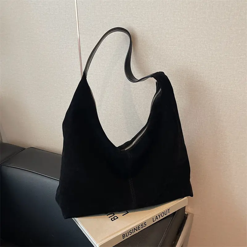 Women's Suede Shoulder Bag Brown Large Capacity - Image 6