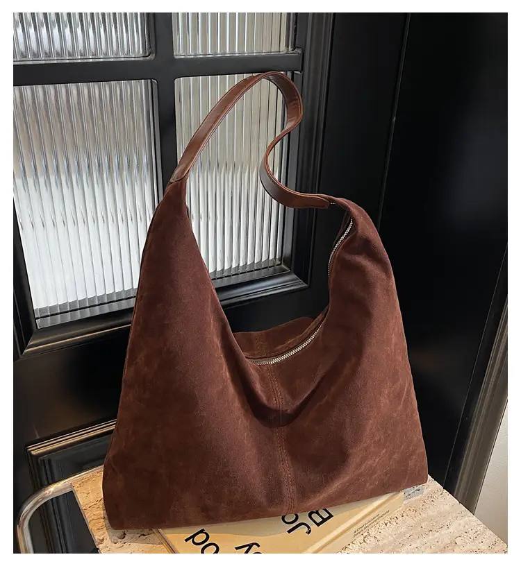 Women's Suede Shoulder Bag Brown Large Capacity — feature 1