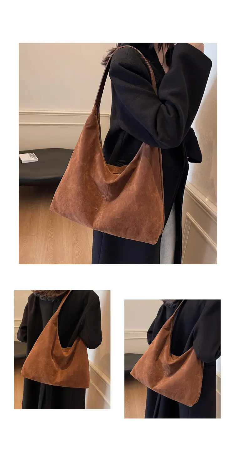 Women's Suede Shoulder Bag Brown Large Capacity — feature 9