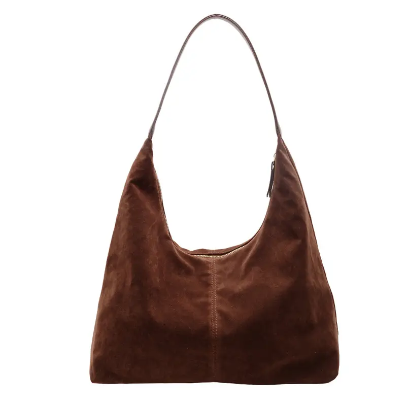 Women's Suede Shoulder Bag Brown Large Capacity - Image 2