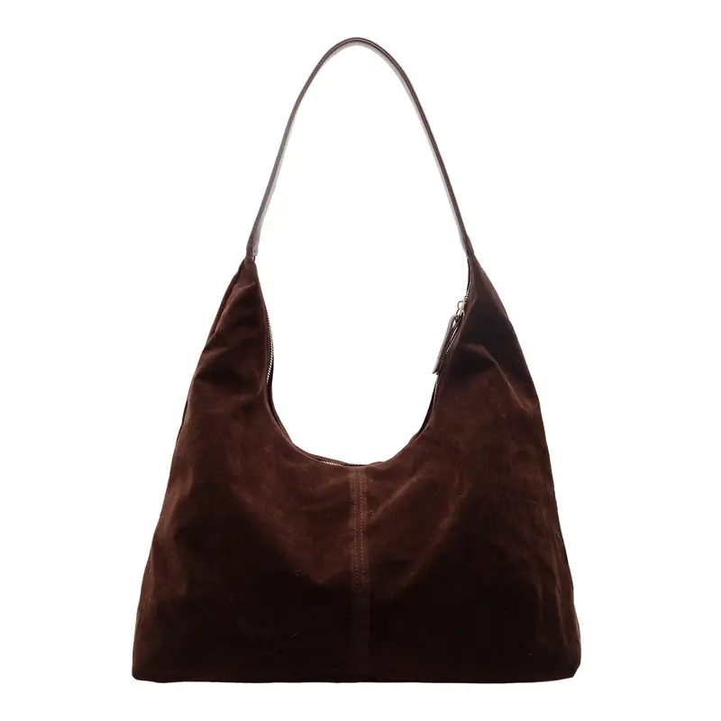 Women's Suede Shoulder Bag Brown Large Capacity - Image 3