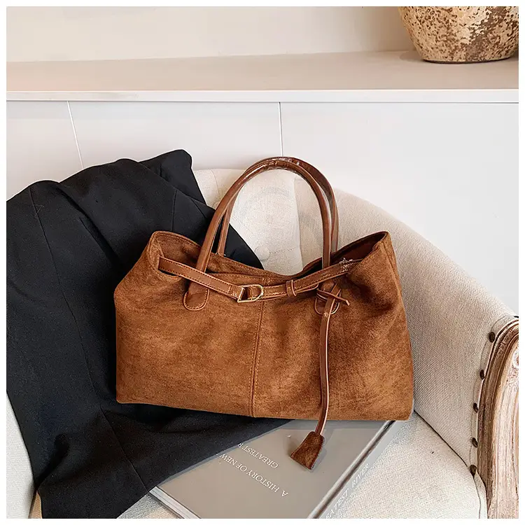 Women Suede Satchel Tote Bag Brown Large Capacity — feature 15