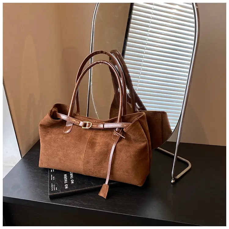 Women Suede Satchel Tote Bag Brown Large Capacity — feature 16