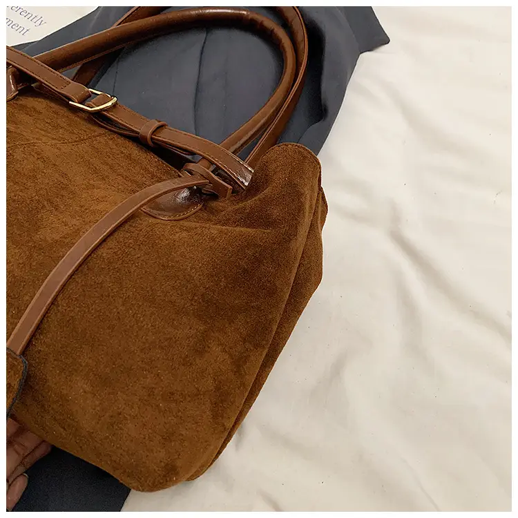 Women Suede Satchel Tote Bag Brown Large Capacity — feature 5