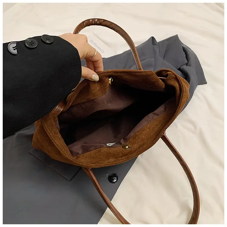 Women Suede Satchel Tote Bag Brown Large Capacity — feature 6