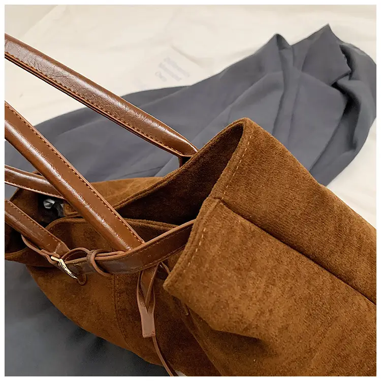 Women Suede Satchel Tote Bag Brown Large Capacity — feature 7