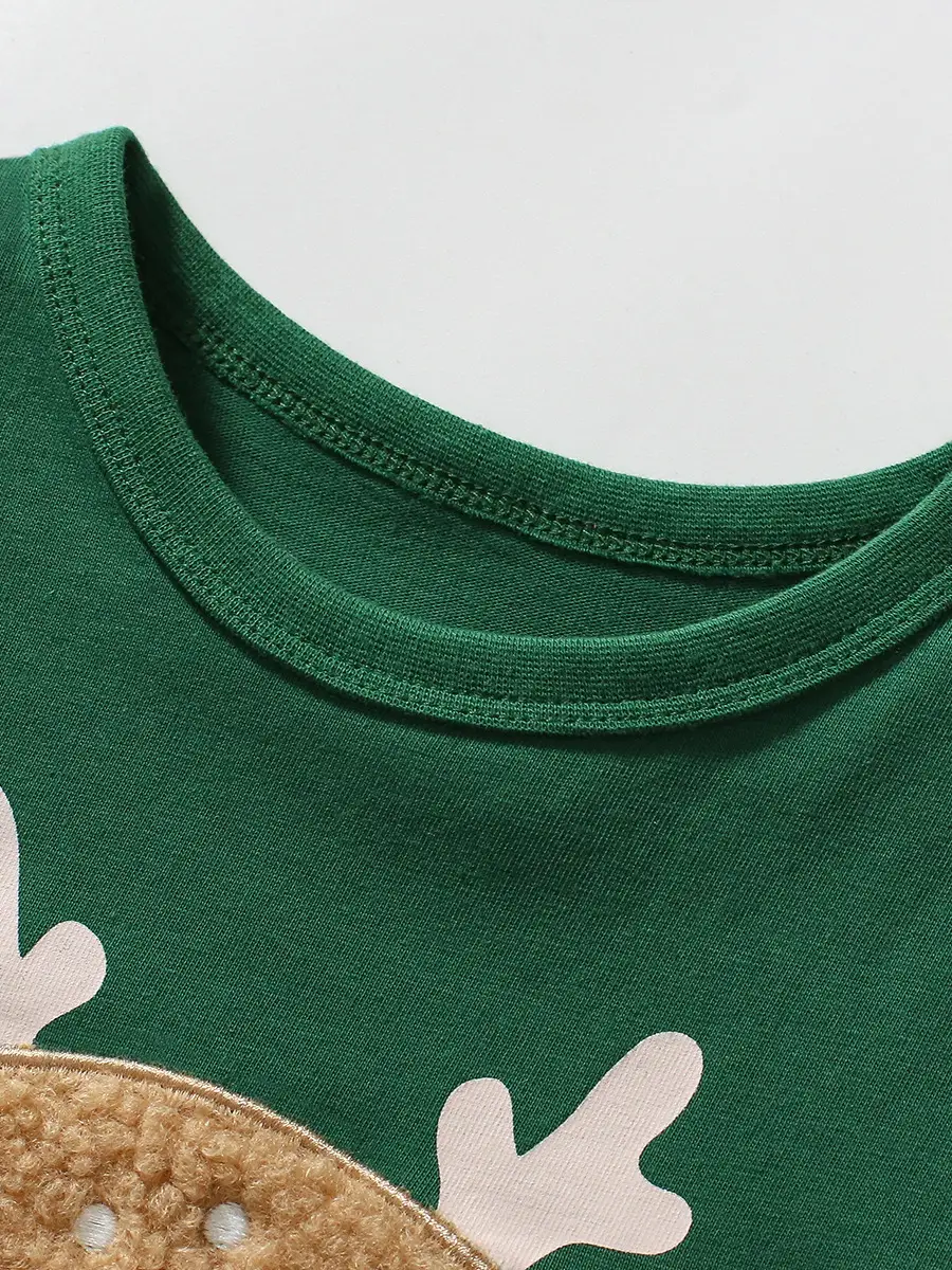Little Deer Print Green T-Shirt for Boys - Image 3