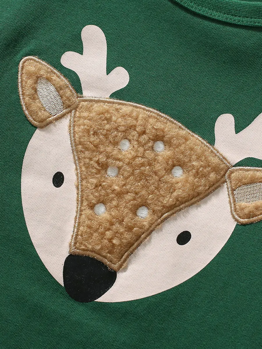 Little Deer Print Green T-Shirt for Boys - Image 4