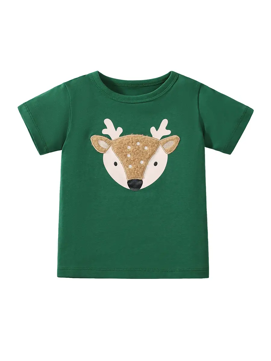 Little Deer Print Green T-Shirt for Boys - Image 6