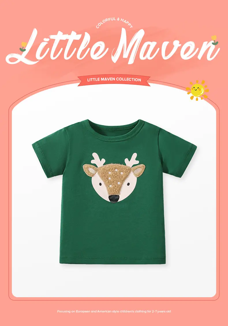 Little Deer Print Green T-Shirt for Boys — feature 3