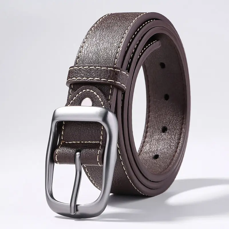Men's Black Leather Belt with Silver Buckle