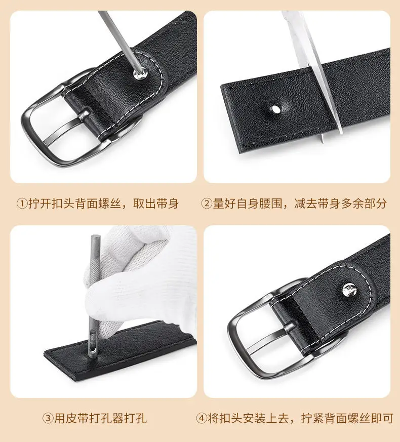 Men's Black Leather Belt with Silver Buckle — feature 12