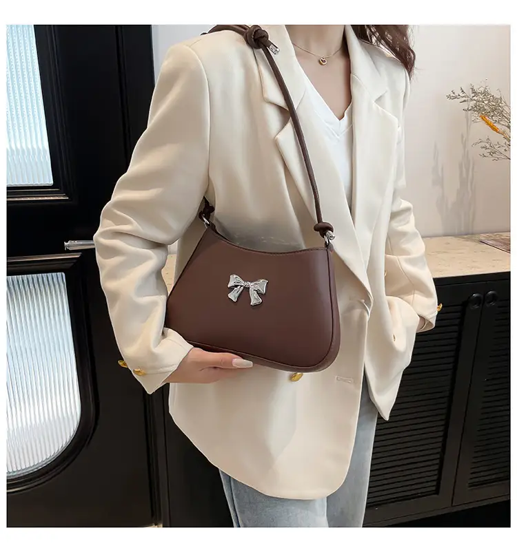 Korean-style Bow Underarm Bag Brown 2024 — feature 27