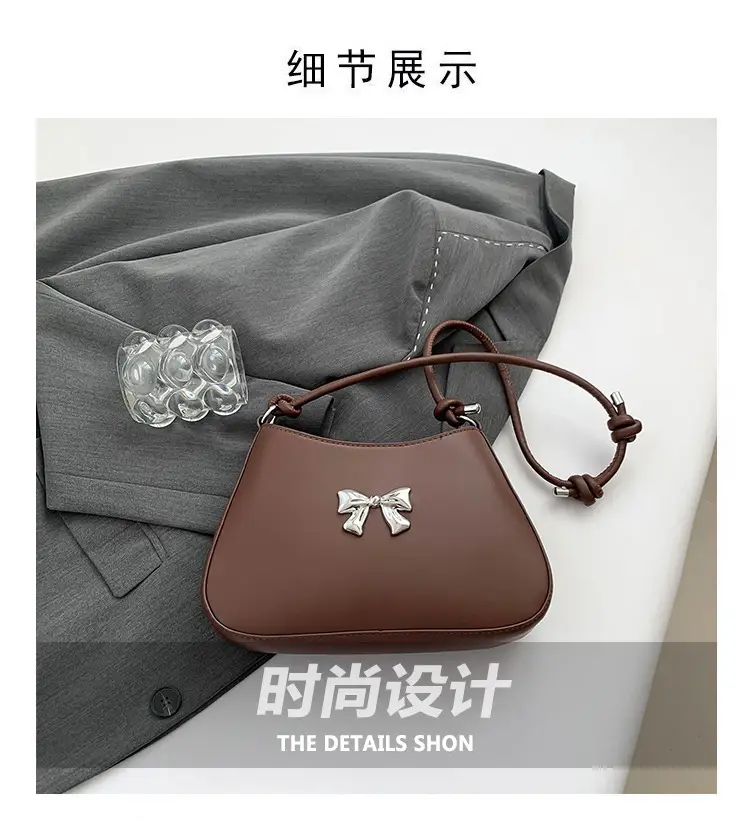 Korean-style Bow Underarm Bag Brown 2024 — feature 4