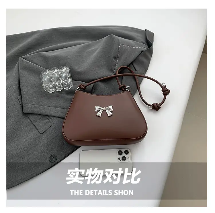 Korean-style Bow Underarm Bag Brown 2024 — feature 7
