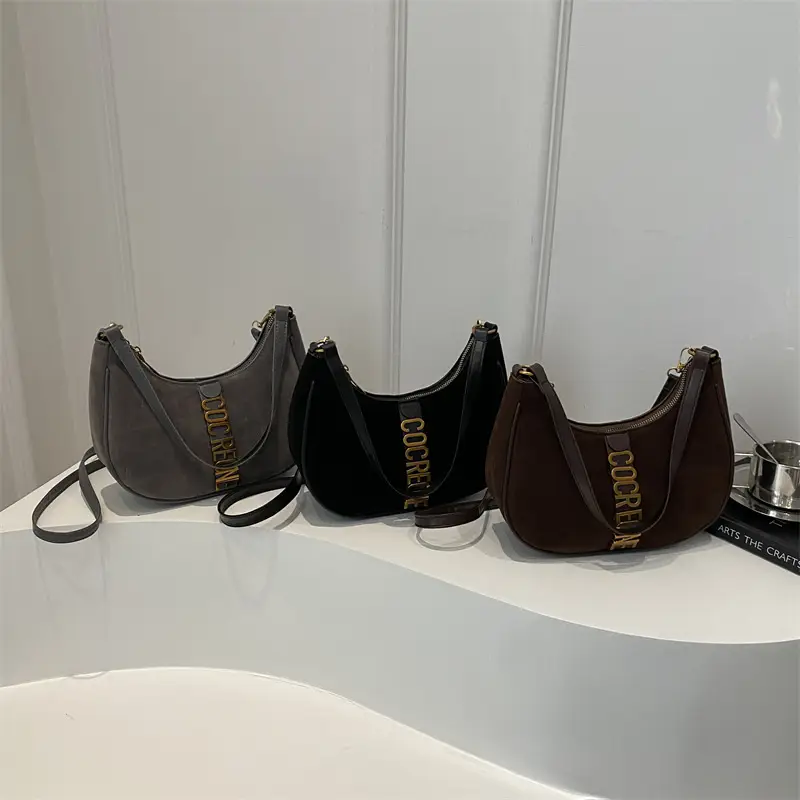 Suede Messenger Bag Vintage Letter Black 2024